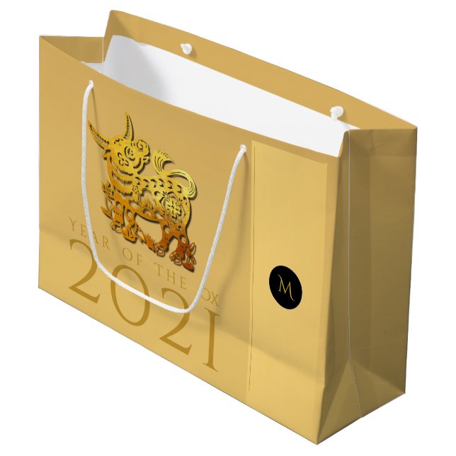 Chinesischer OX-Jahr 2021 Elegant Monogram LGB Große Geschenktüte (Vorderseite Schrägansicht)