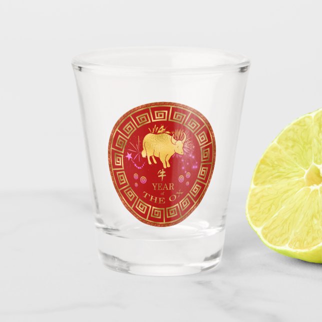 Chinesischer Ox-Rot/Gold-ID542 Schnapsglas (Vorderseite)