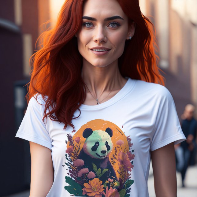 Chinesischer Panda bei Sunset mit Blume Süße Tier T-Shirt (Panda print on t-shirt)