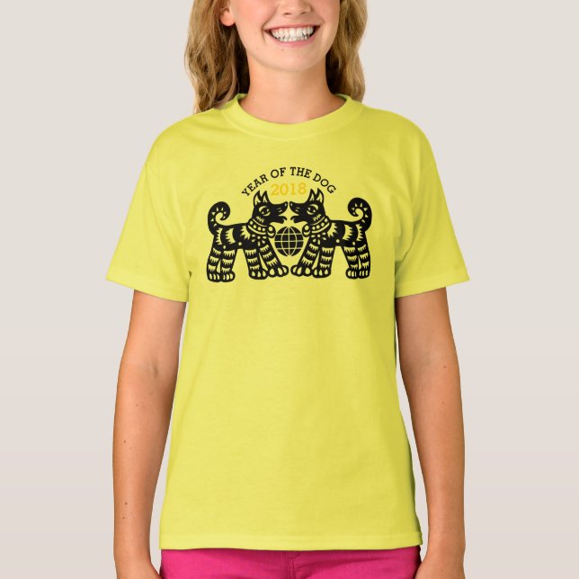 Chinesischer Papercut Earth Dog Year 2018 Y Girl t T-Shirt (Vorderseite)