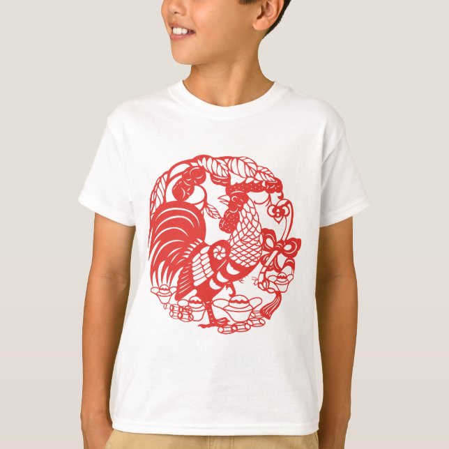 Chinesischer Papercut Rooster Jahr 2017 Kinder W S T-Shirt (Vorderseite)