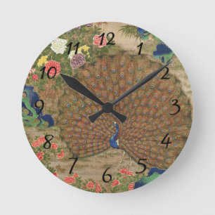 Chinesischer Pfau und Blume (17. Jahrhundert) Vint Runde Wanduhr