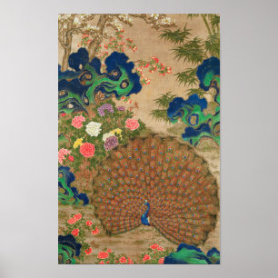 Chinesischer Pfau und Blumen (17. Jahrhundert) Poster