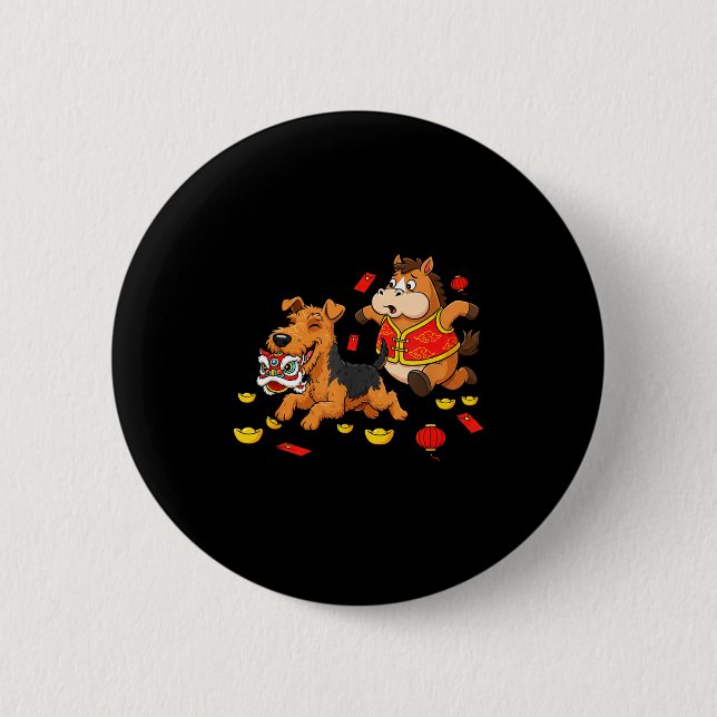 Chinesischer Pferd Airedale Terrier Männer Frauen  Button (Vorderseite)