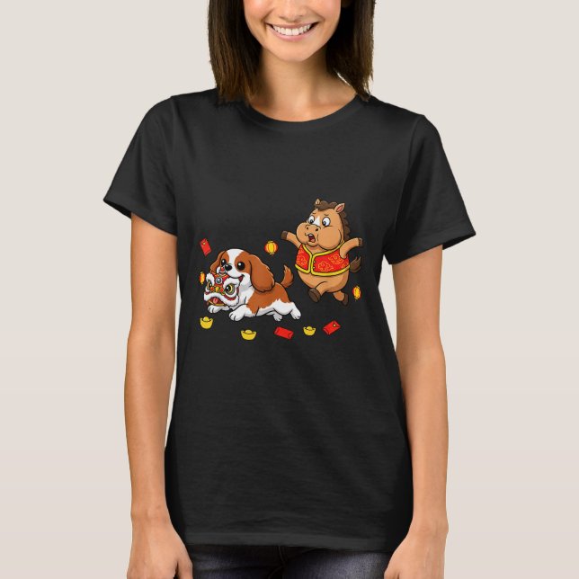 Chinesischer Pferd Cavalier King Charles Spaniel G T-Shirt (Vorderseite)