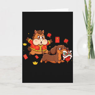Chinesischer Pferd Dachshund Lustiges Kind Männer  Karte