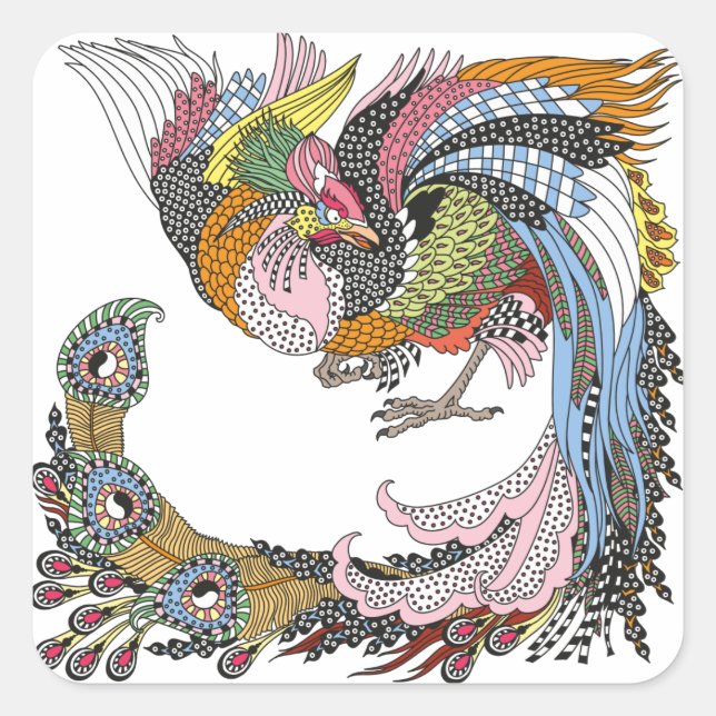 Chinesischer Phönix oder Feng Huang Quadratischer Aufkleber (Vorderseite)
