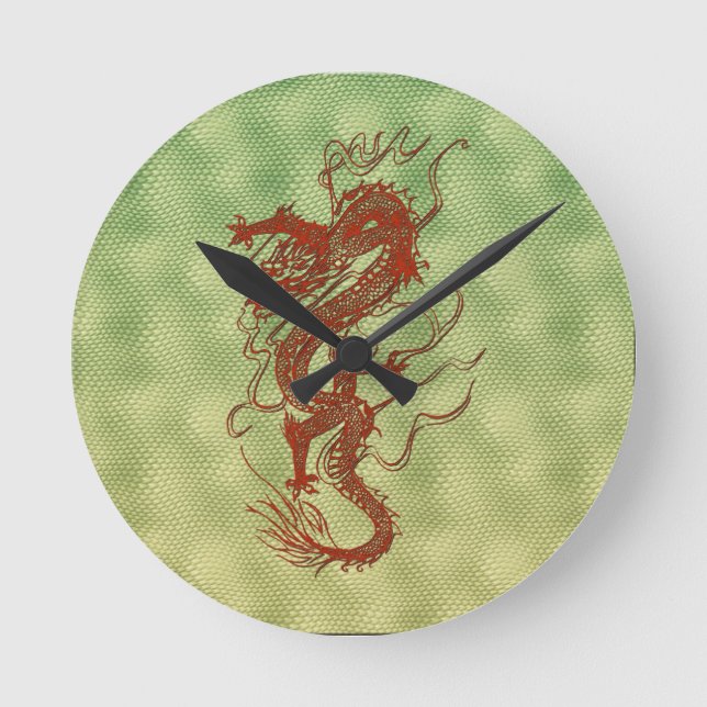 Chinesischer Red Dragon Fantasy Art Designer Gesch Runde Wanduhr (Vorderseite)