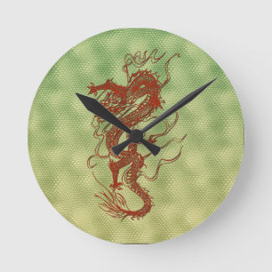 Chinesischer Red Dragon Fantasy Art Designer Gesch Runde Wanduhr