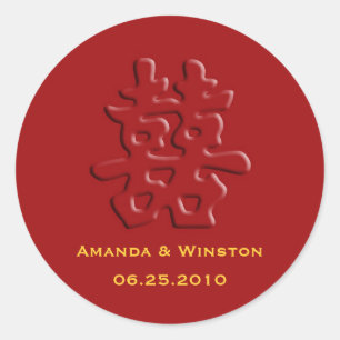 Chinesischer Rot-Hi-Doppelfröhsticker Runder Aufkleber