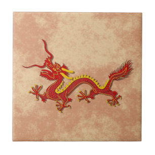 Chinesischer Rot-und Golddrache, der Trivet Fliese