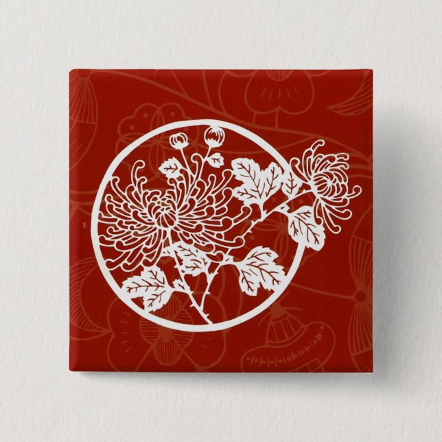 Chinesischer roter Chrysantheme-Ruhm Button (Vorderseite)