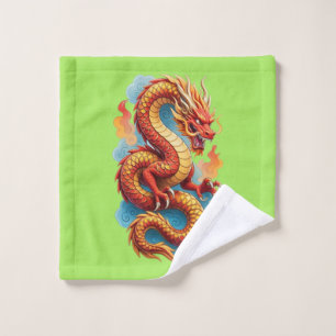 Chinesischer roter Drache feurige Illustration-675 Badhandtuch Set