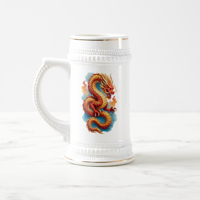 Chinesischer roter Drache feurige Illustration-675 Bierglas (Links)