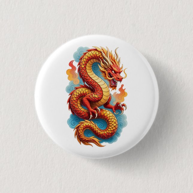 Chinesischer roter Drache feurige Illustration-675 Button (Vorderseite)
