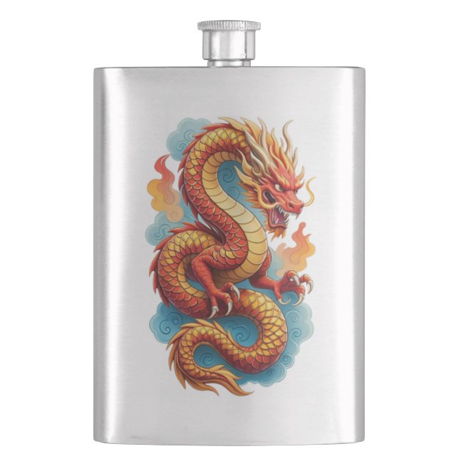 Chinesischer roter Drache feurige Illustration-675 Flachmann (Vorderseite)