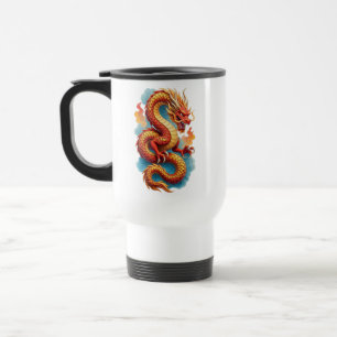 Chinesischer roter Drache feurige Illustration-675 Reisebecher