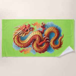Chinesischer roter Drache feurige Illustration-675 Strandtuch
