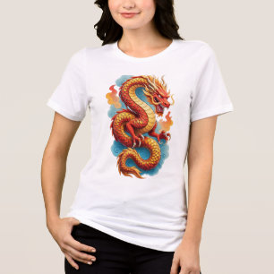 Chinesischer roter Drache feurige Illustration-675 Tri-Blend Shirt