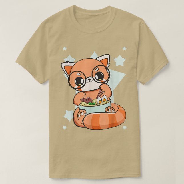 Chinesischer Roter Panda Eating Ramen I Liebe Rame T-Shirt (Design vorne)