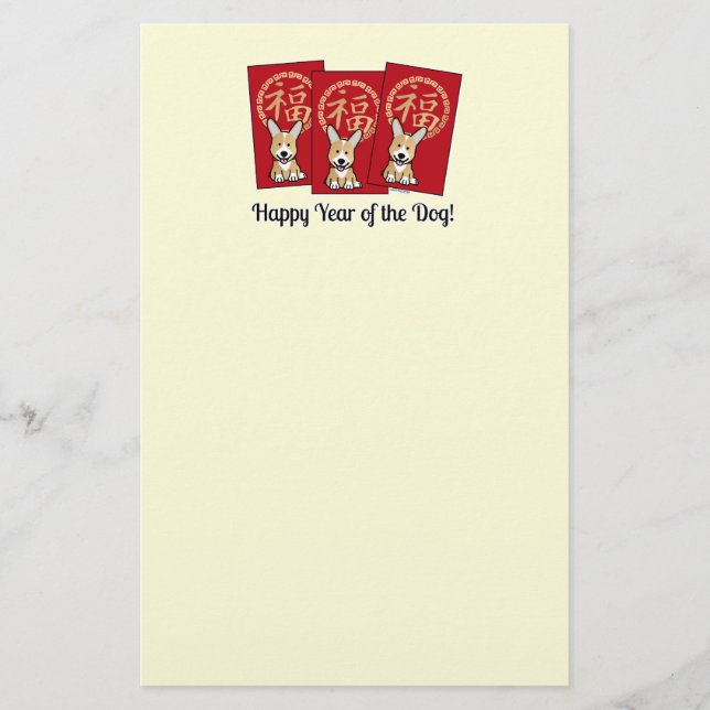 Chinesischer Roter Umschlag Lucky Corgi Jahr des H Briefpapier (Vorderseite)