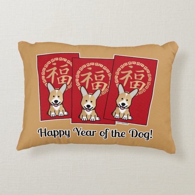 Chinesischer Roter Umschlag Lucky Corgi Jahr des H Dekokissen (Rückseite)