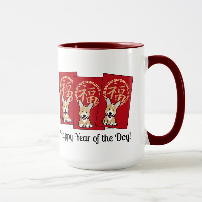 Chinesischer Roter Umschlag Lucky Corgi Jahr des H Tasse (Rechts)