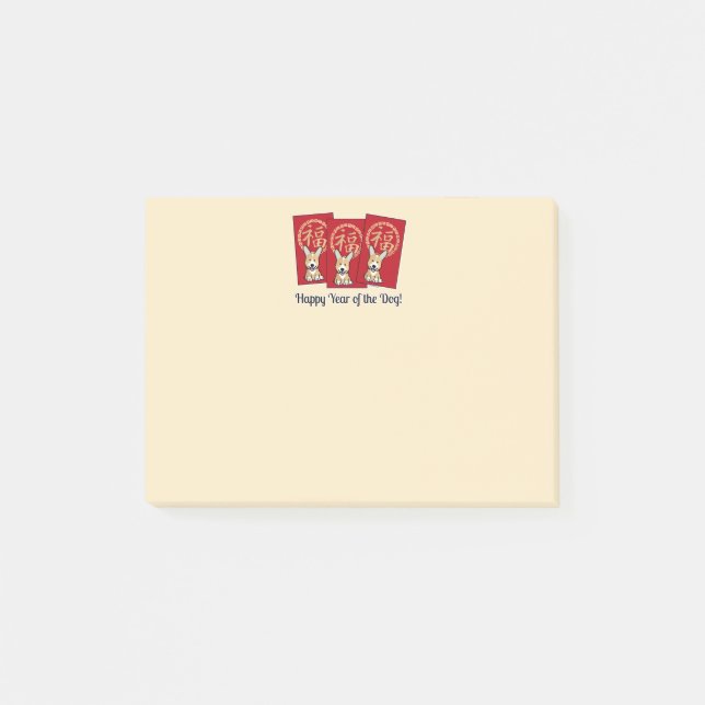 Chinesischer roter Umschlagglückliches Corgi-Jahr Post-it Klebezettel (Vorderseite)