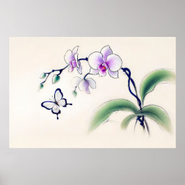 Chinesischer Schmetterling auf Orchid Poster