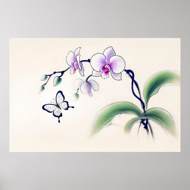 Chinesischer Schmetterling auf Orchid Poster (Vorne)