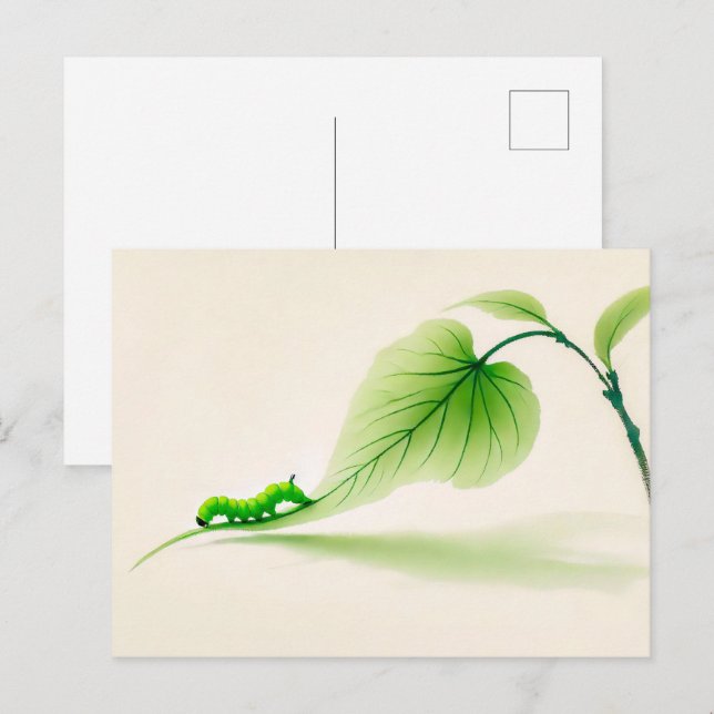Chinesischer Schmetterling Raupe auf Linden Postkarte (Vorne/Hinten)