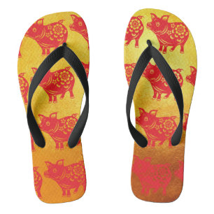 Chinesischer Schweinejahr Red Papercut Gold Männer Flip Flops