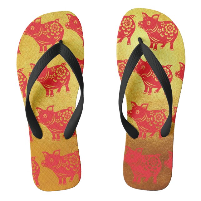 Chinesischer Schweinejahr Red Papercut Gold Männer Flip Flops (Fußbett)