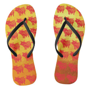 Chinesischer Schweinejahr Red Papercut Gold Women Flip Flops