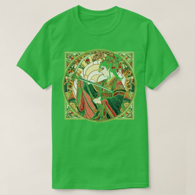 Chinesischer Schwertkampf Art Deco Mucha MashUp T-Shirt (Design vorne)