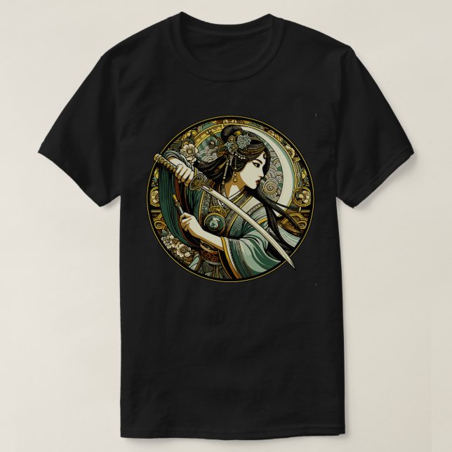 Chinesischer Schwertkämpfer Jugendstil T-Shirt (Design vorne)