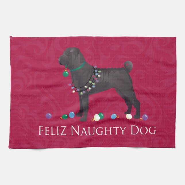 Chinesischer Shar Pei Feliz Naughty Dog Weihnachts Handtuch (Horizontal)