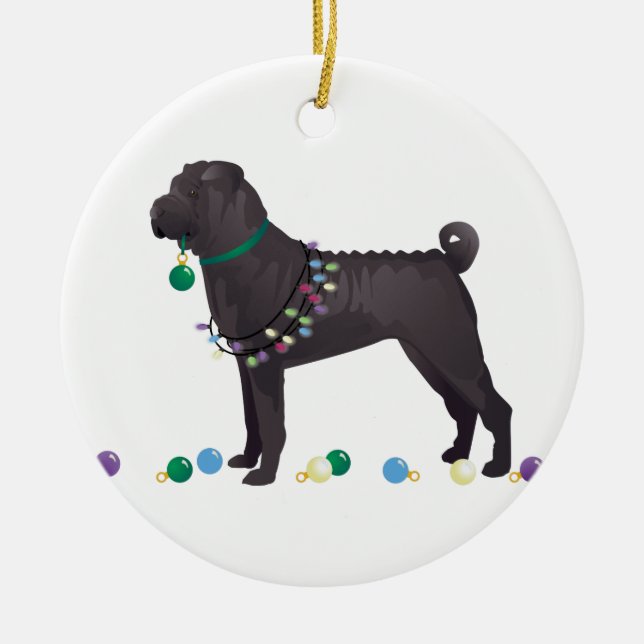 Chinesischer Shar Pei Feliz Naughty Dog Weihnachts Keramikornament (Vorne)