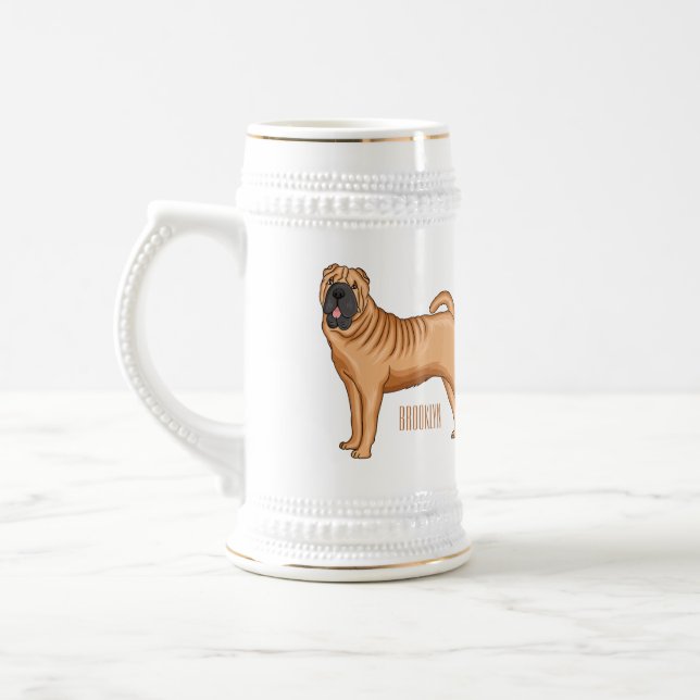 Chinesischer Shar-Pei-Hund-Cartoon Bierglas (Links)