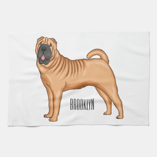 Chinesischer Shar-Pei-Hund-Cartoon Geschirrtuch (Horizontal)