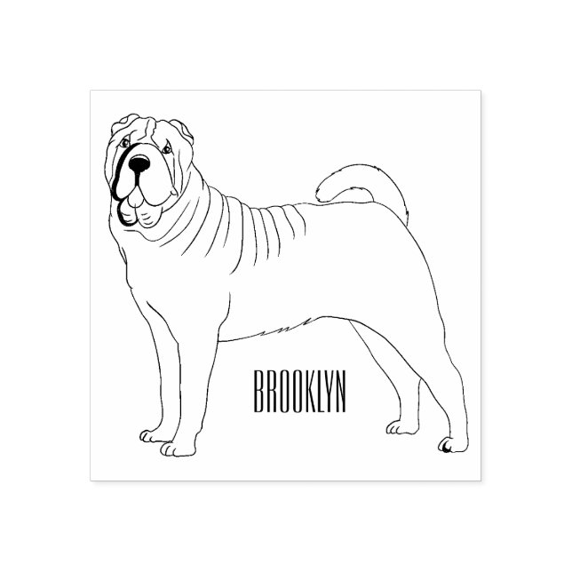 Chinesischer Shar-Pei-Hund-Cartoon Gummistempel (Prägung)