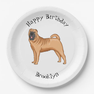 Chinesischer Shar-Pei-Hund-Cartoon Pappteller