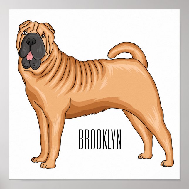 Chinesischer Shar-Pei-Hund-Cartoon Poster (Vorne)