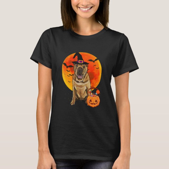 Chinesischer Shar-Pei-Hund Halloween-Kürbislaterne T-Shirt (Vorderseite)