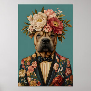 Chinesischer Shar Pei im Anzug Poster, Shar Pei Poster