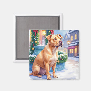 Chinesischer Shar-Pei Schneestadt Brunnen Weihnach Magnet