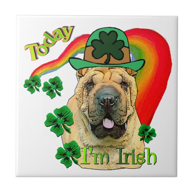 Chinesischer Shar-Pei St. Patrick's Day Fliese (Vorderseite)