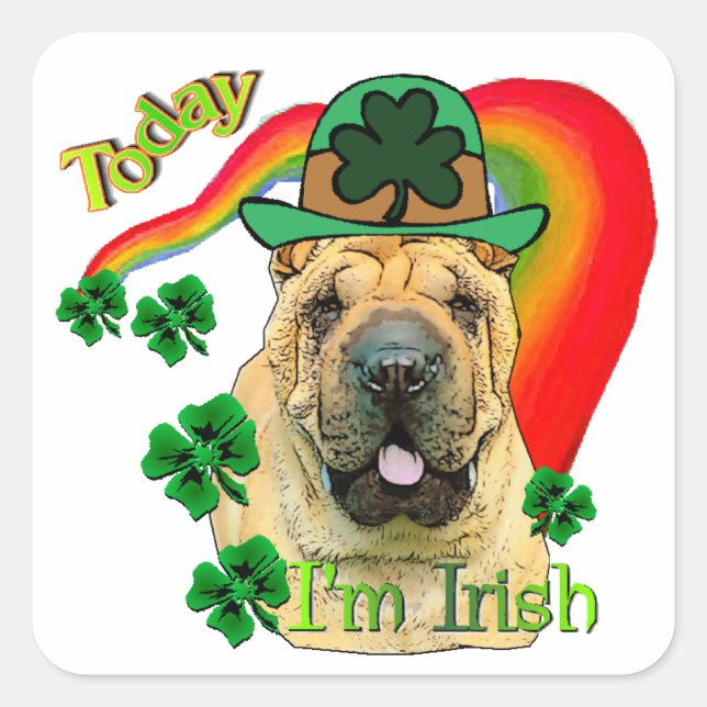 Chinesischer Shar-Pei St. Patrick's Day Quadratischer Aufkleber (Vorderseite)