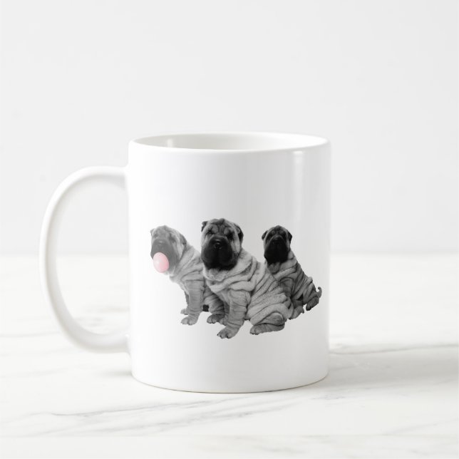 Chinesischer Shar Pei Welpen Schwarz-weißes Kaugum Kaffeetasse (Links)