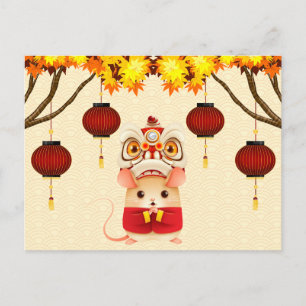 Chinesischer Silvester Rat Lion Dancer Postkarte